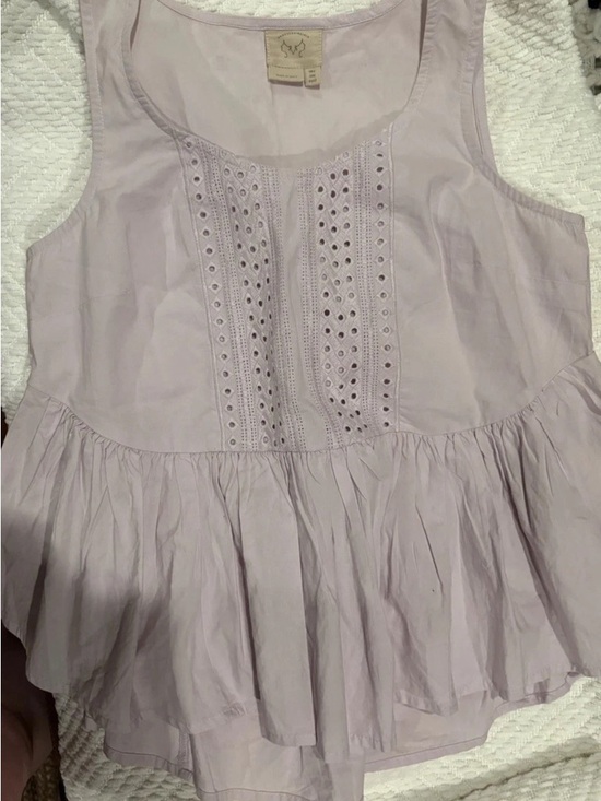Anthropologie Tops - Anthropologie Lavender Eyelet Peplum Tank